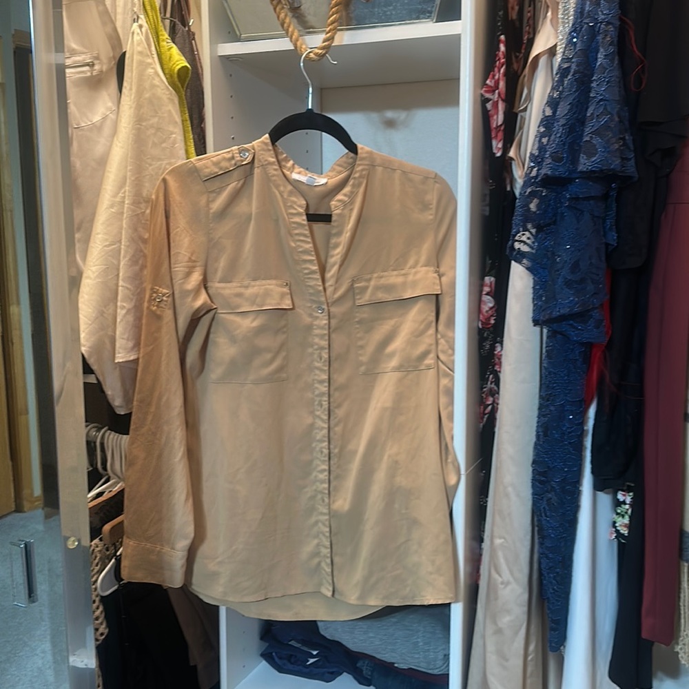 Tan button up blouse - Calvin Klein small